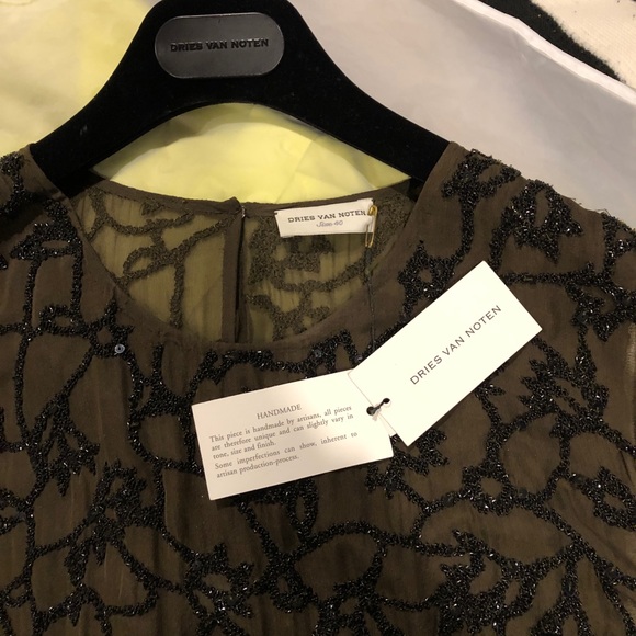 Beaded Designer Dries Von Noten silk long sleeve top with elastic waist - Picture 6 of 15